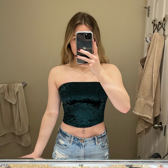 Garage Forest Green Velour Tube Top - Picture 2 of 4